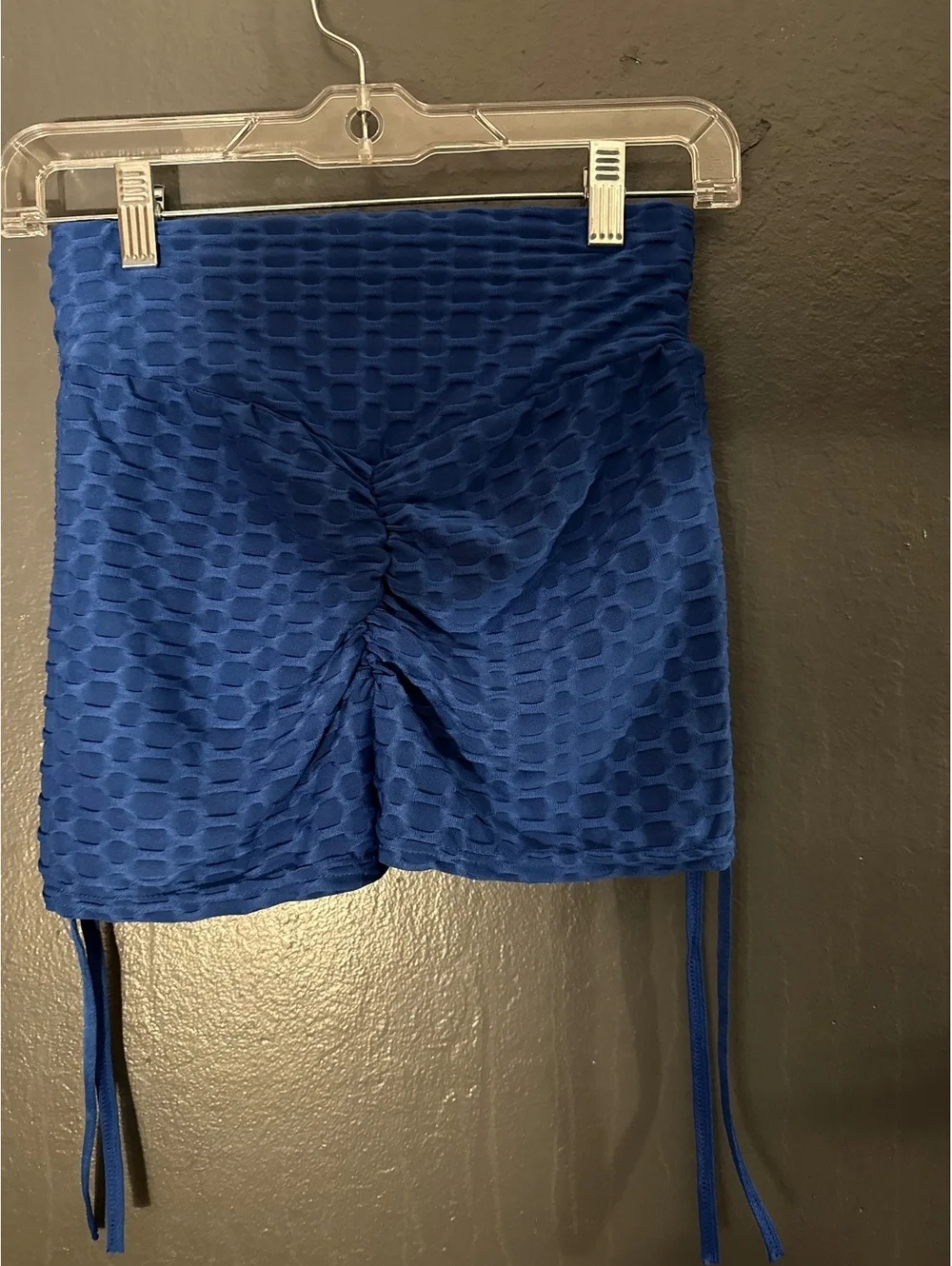 W&Y Fashion Blue Textured Athletic Shorts with Adjustable Side Ties